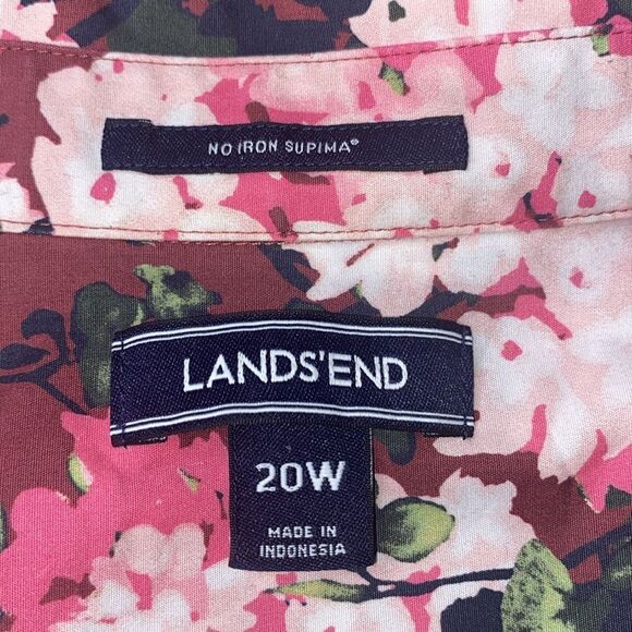 Lands’ End Wm’s Sz 20W Pink Floral Hydrangea Half Button Collared Tunic Blouse - Picture 4 of 6